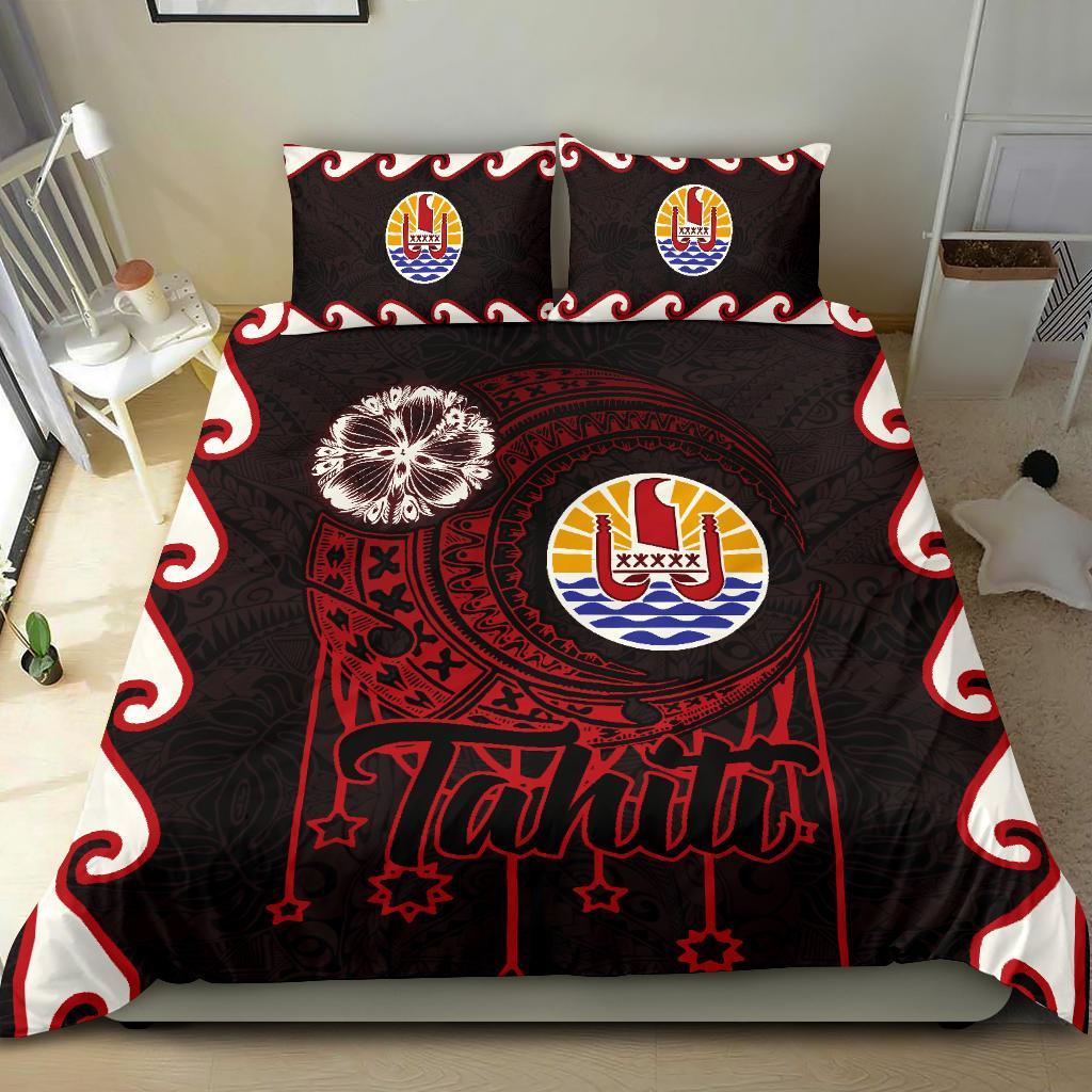 Tahiti Bedding Set French Polynesian Coat of Arms Tribal Style Red Version - Vibe Hoodie Shop