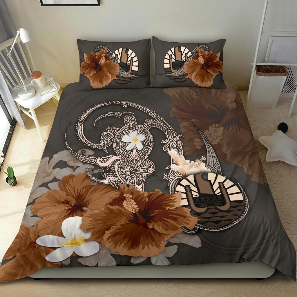 Tahiti Bedding Set - Hibiscus Turtle Tribal Brown - Vibe Hoodie Shop