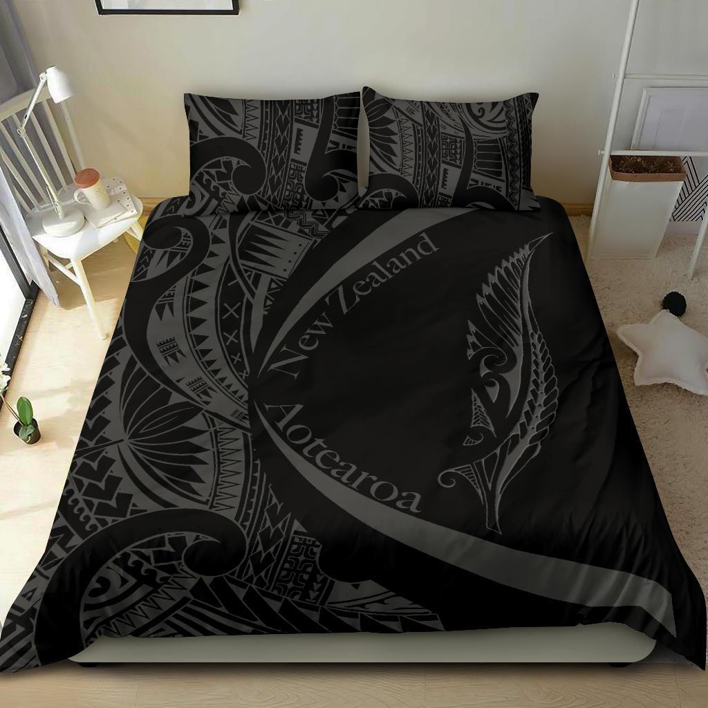 New Zealand Silver Fern Bedding Set Maori Tattoo Circle Style - Vibe Hoodie Shop