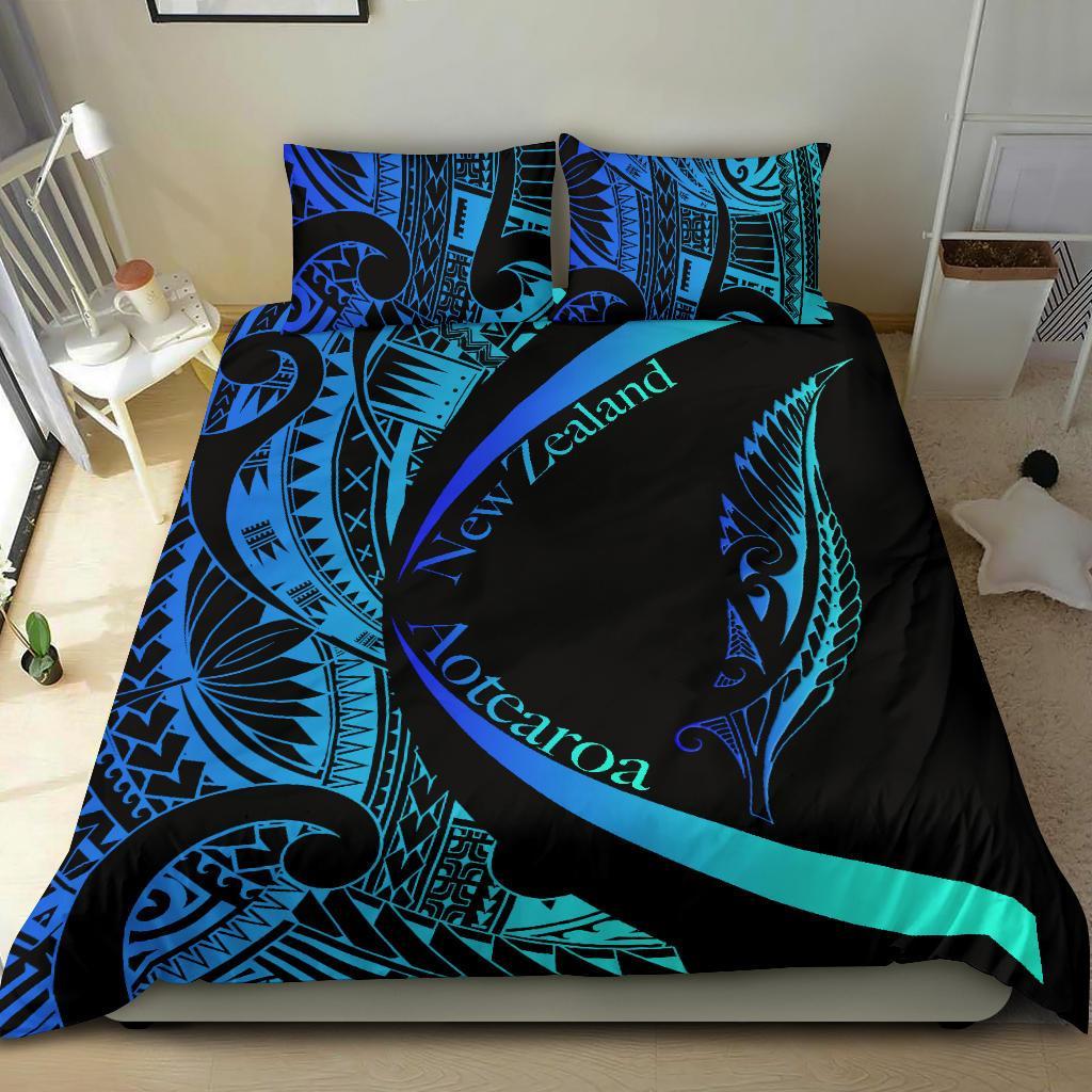 New Zealand Silver Fern Bedding Set Maori Tattoo Circle Style - Blue - Vibe Hoodie Shop