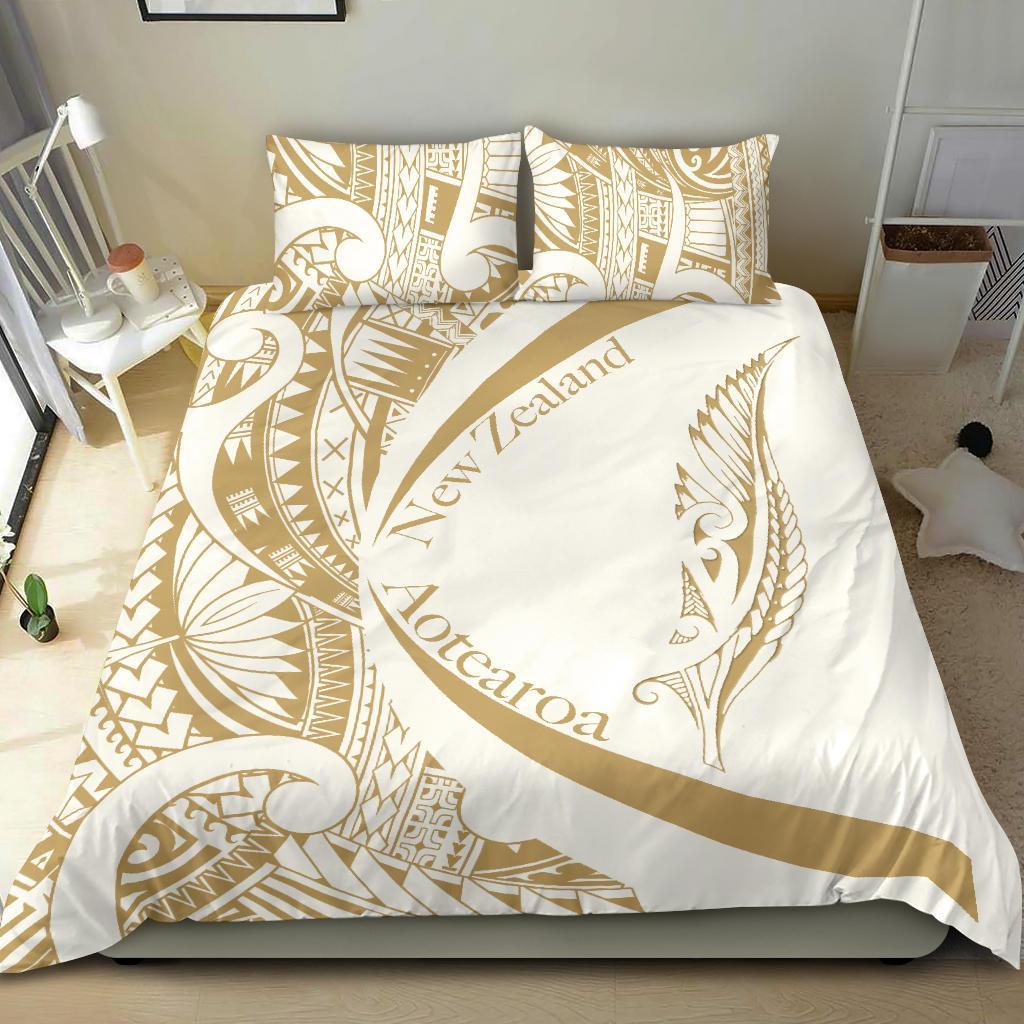 New Zealand Silver Fern Bedding Set Maori Tattoo Circle Style - White - Vibe Hoodie Shop