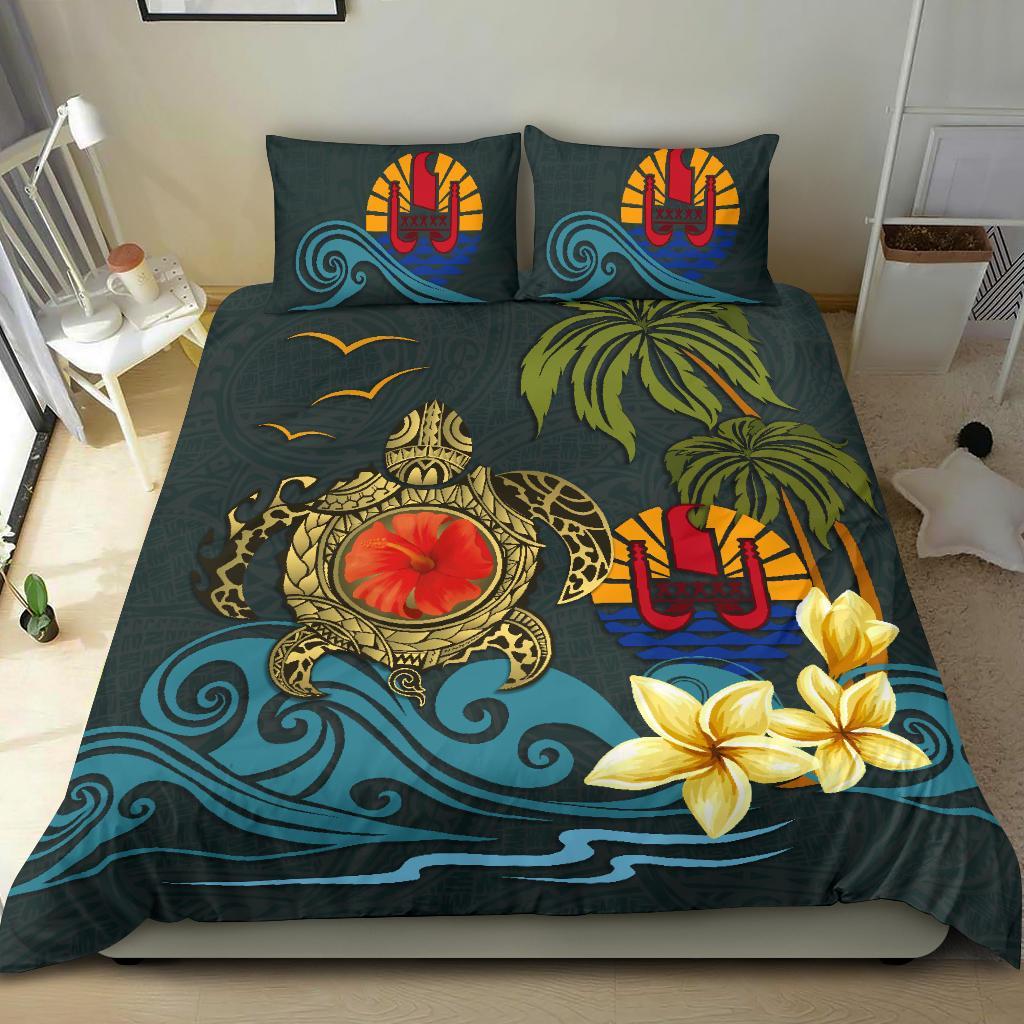 Tahiti Bedding Set - Coat Of Arm Turtle Hibiscus - Vibe Hoodie Shop