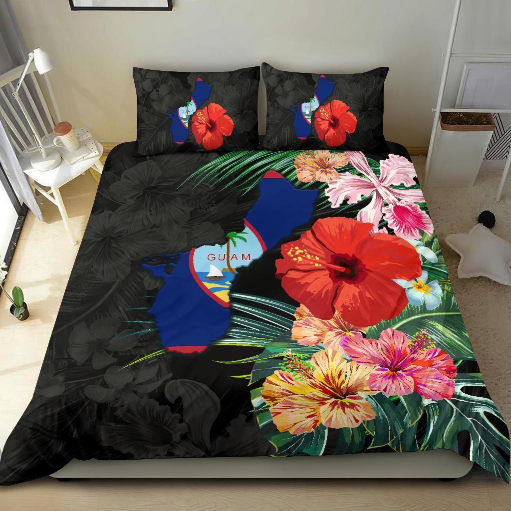 Guam Map - Hibiscus Bedding Set - Vibe Hoodie Shop