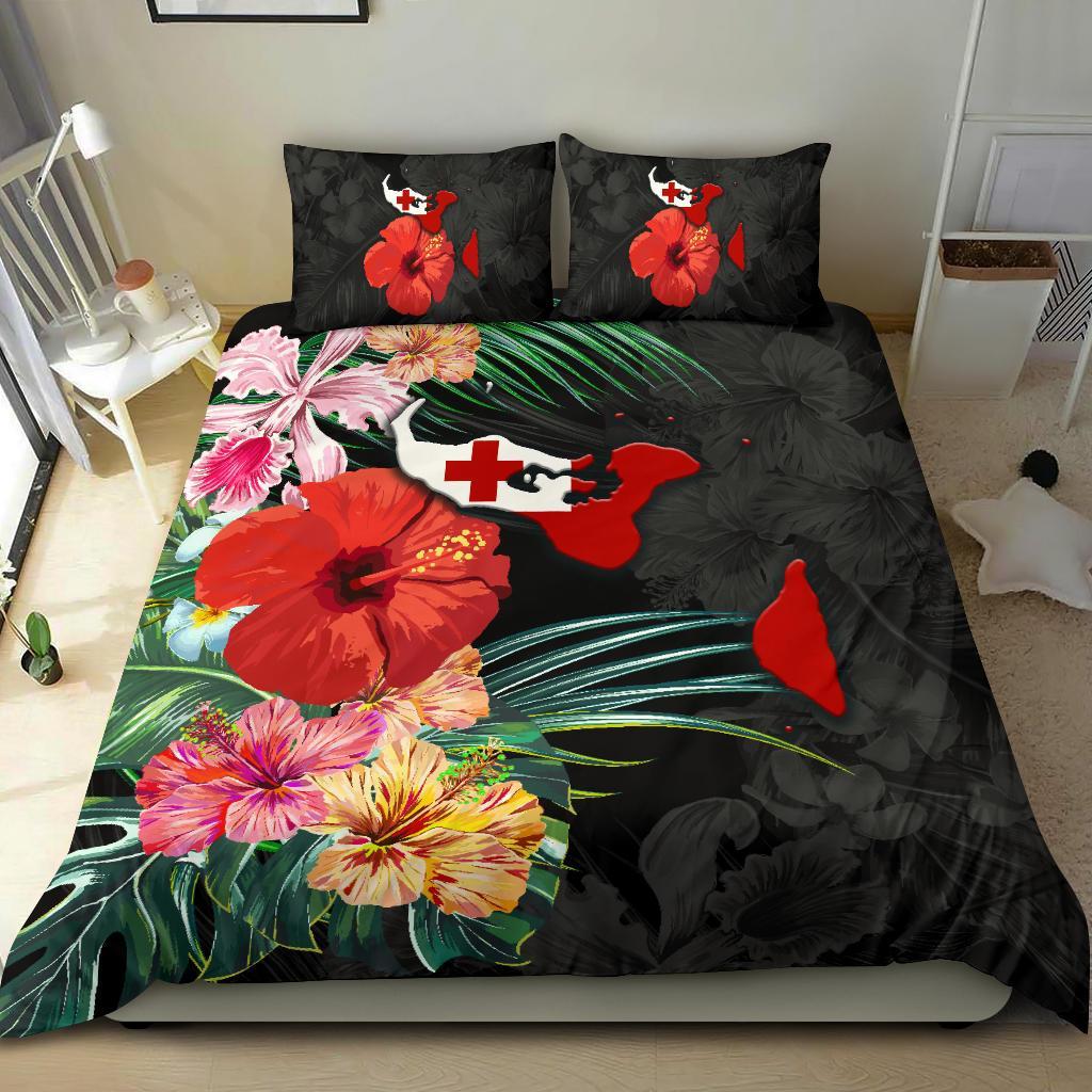 Tonga Map - Hibiscus Bedding Set - Vibe Hoodie Shop