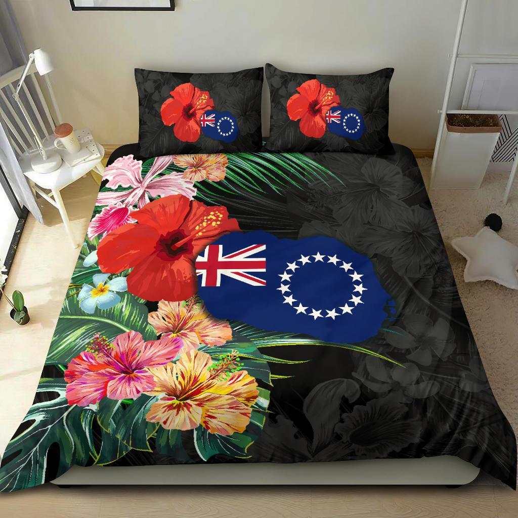 Cook Islands Map - Hibiscus Bedding Set - Vibe Hoodie Shop