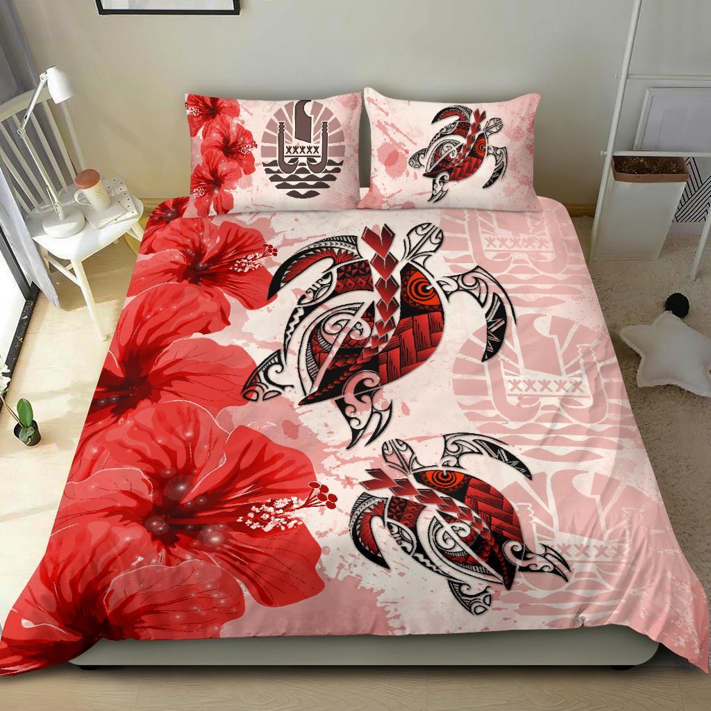 Tahiti Bedding Set - Polynesia Turtle Hibiscus Red - Vibe Hoodie Shop