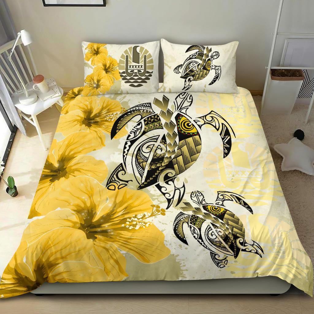 Tahiti Bedding Set - Polynesia Turtle Hibiscus Yellow - Vibe Hoodie Shop