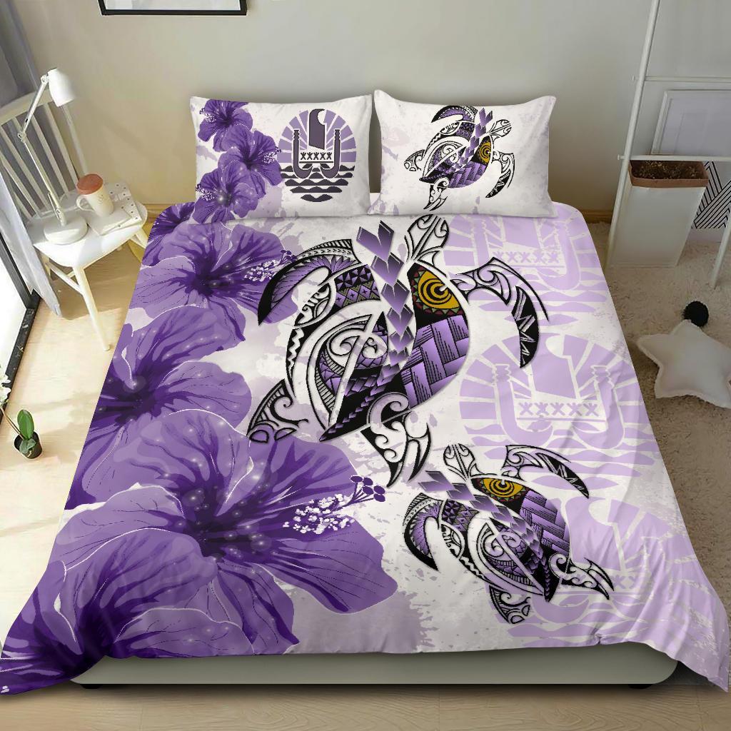 Tahiti Bedding Set - Polynesia Turtle Hibiscus Purple - Vibe Hoodie Shop