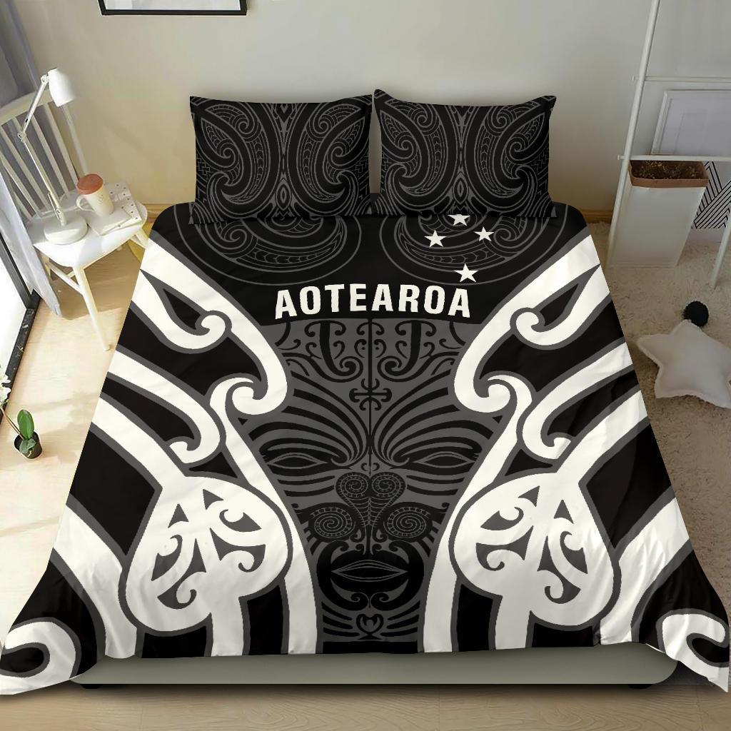 Aotearoa Bedding Set Maori Moko Black White - Vibe Hoodie Shop