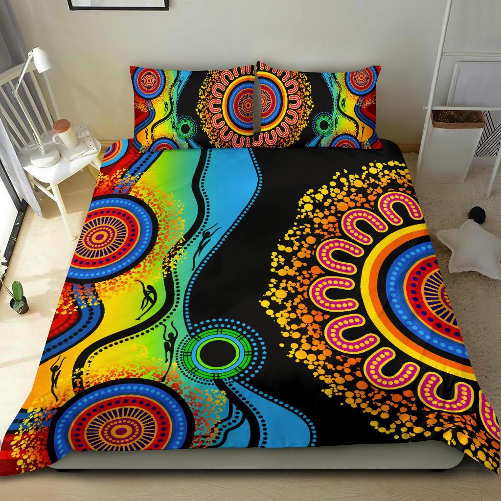 Aboriginal Bedding Set, Dot Painting Indigenous Circle Patterns Blue Dream - Vibe Hoodie Shop