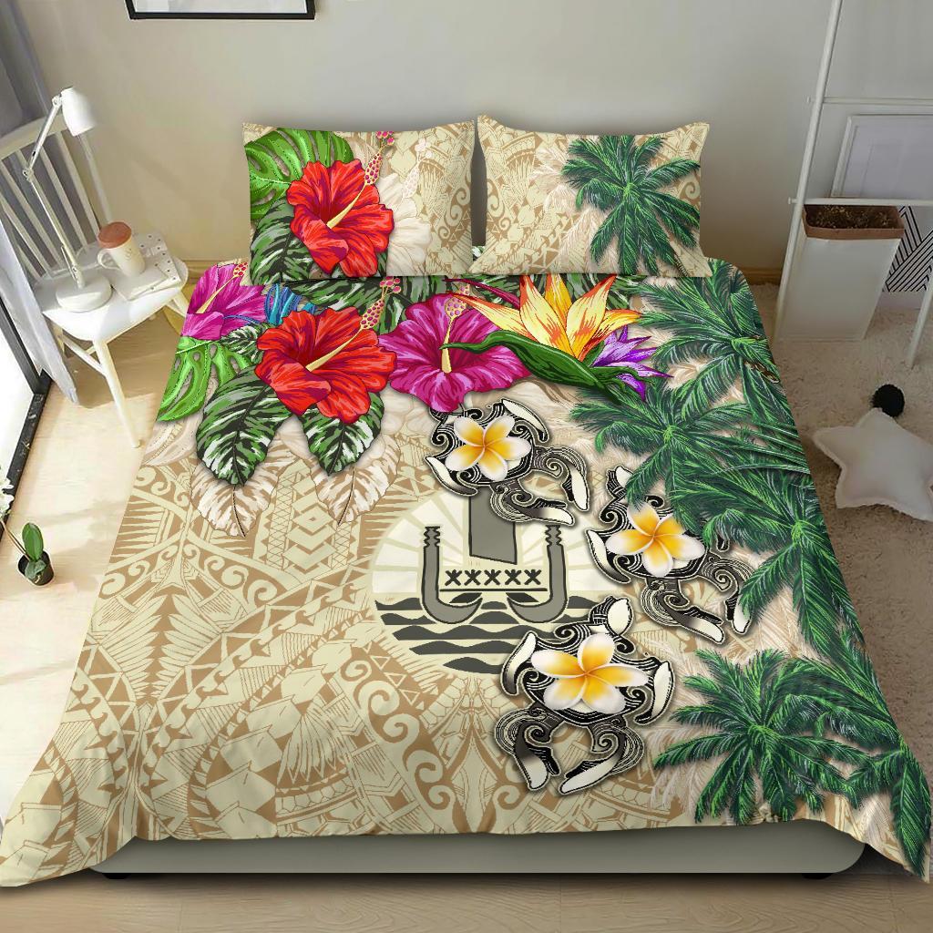 Tahiti Bedding Set - Hibiscus Turtle Tattoo Beige - Vibe Hoodie Shop