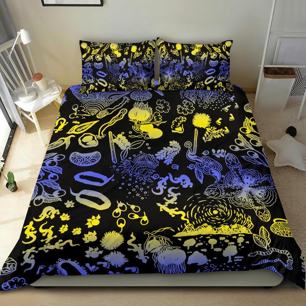 Aboriginal Bedding Set, Lizard Snakes Australian Animals Golden Wattle - Vibe Hoodie Shop