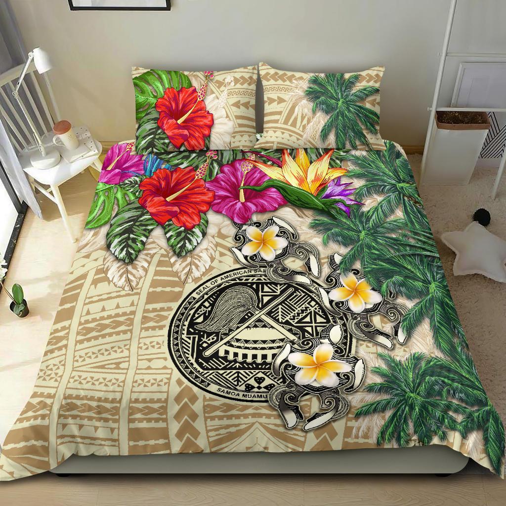 American Samoa Bedding Set - Hibiscus Turtle Tattoo Beige - Vibe Hoodie Shop