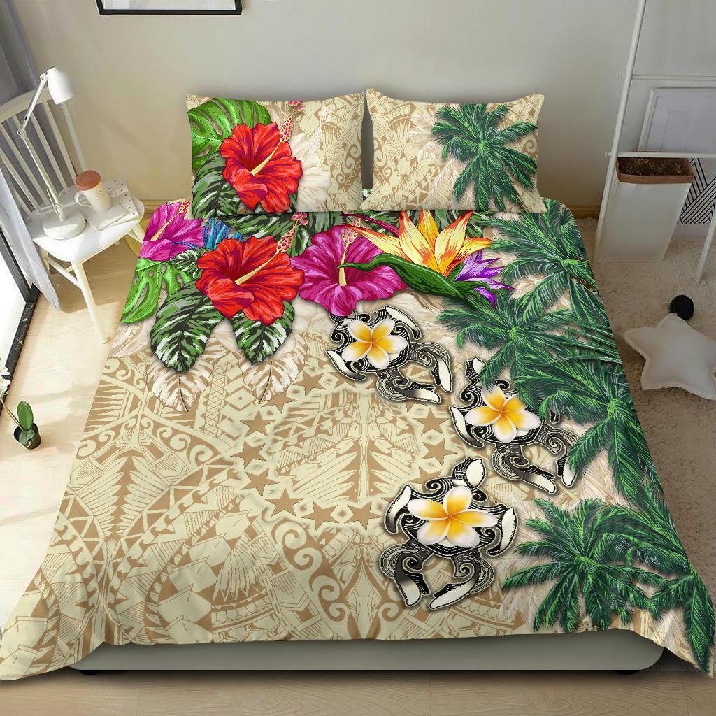 Cook Islands Bedding Set - Hibiscus Turtle Tattoo Beige - Vibe Hoodie Shop