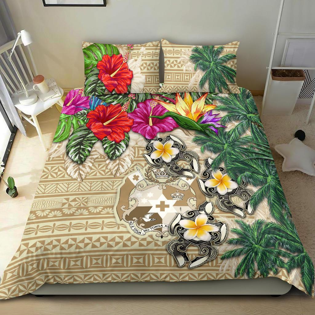 Tonga Bedding Set - Hibiscus Turtle Tattoo Beige - Vibe Hoodie Shop