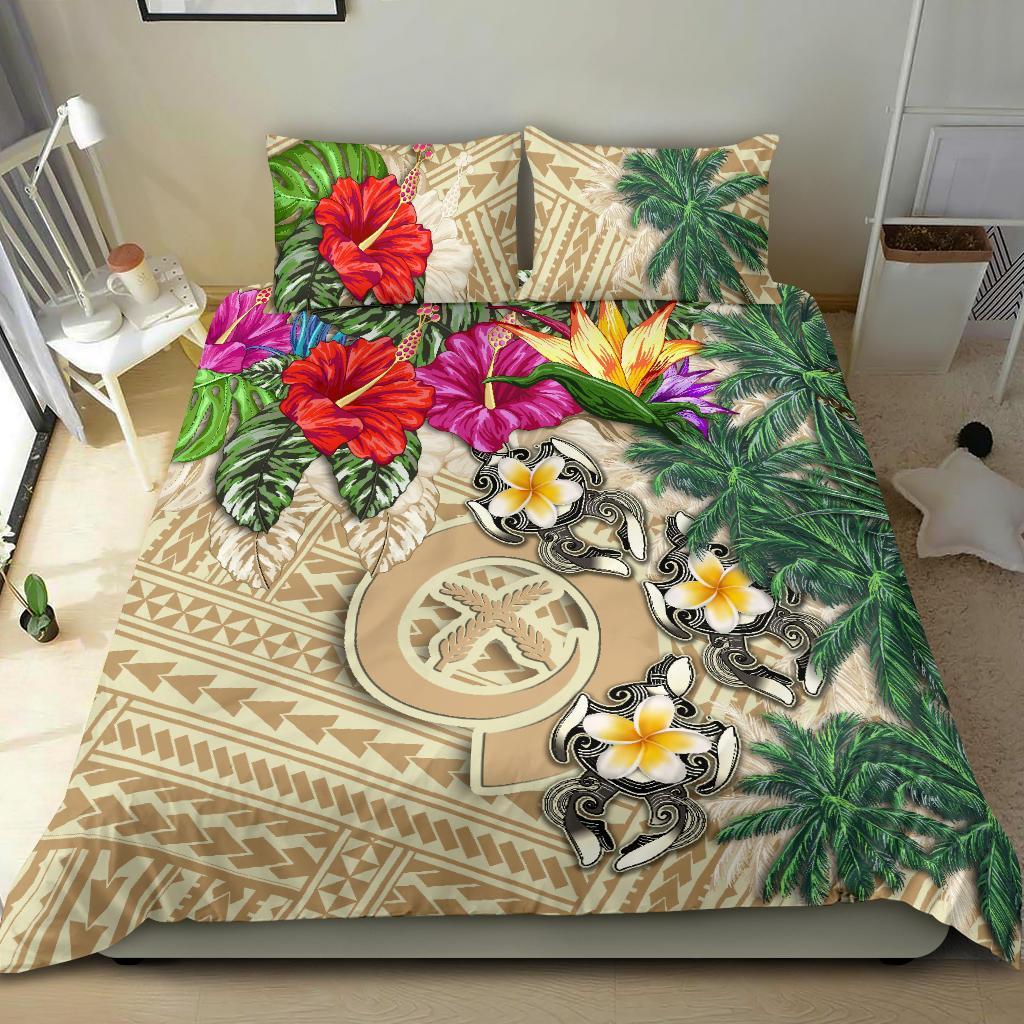 Vanuatu Bedding Set - Hibiscus Turtle Tattoo Beige - Vibe Hoodie Shop