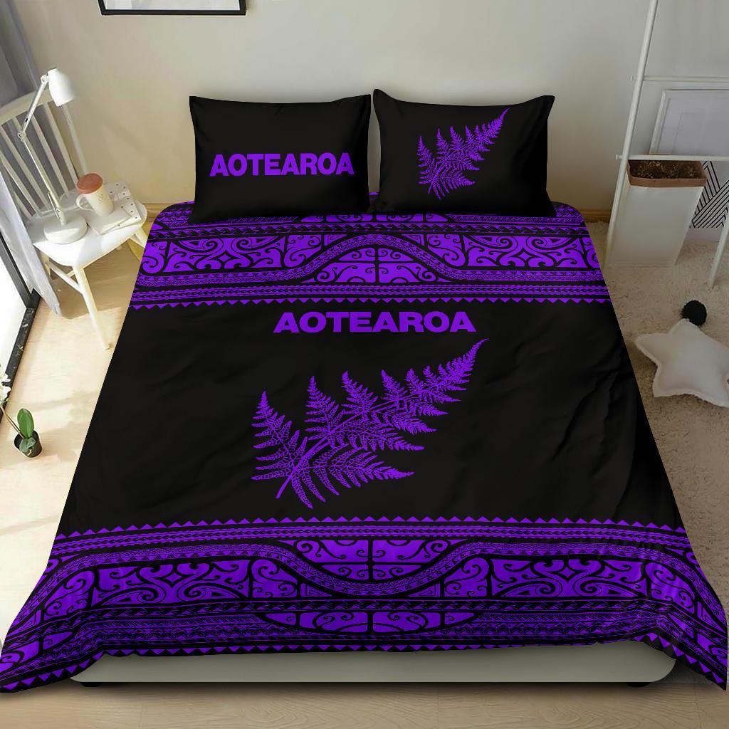 Aotearoa New Zealand Maori Bedding Set Silver Fern - Purple - Vibe Hoodie Shop