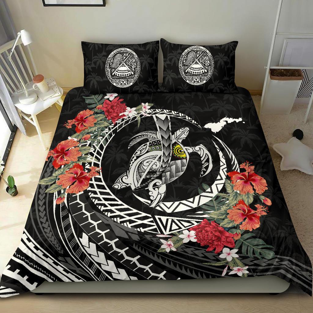 American Samoa Bedding Set - Polynesia Map Turtle Hibiscus - Vibe Hoodie Shop