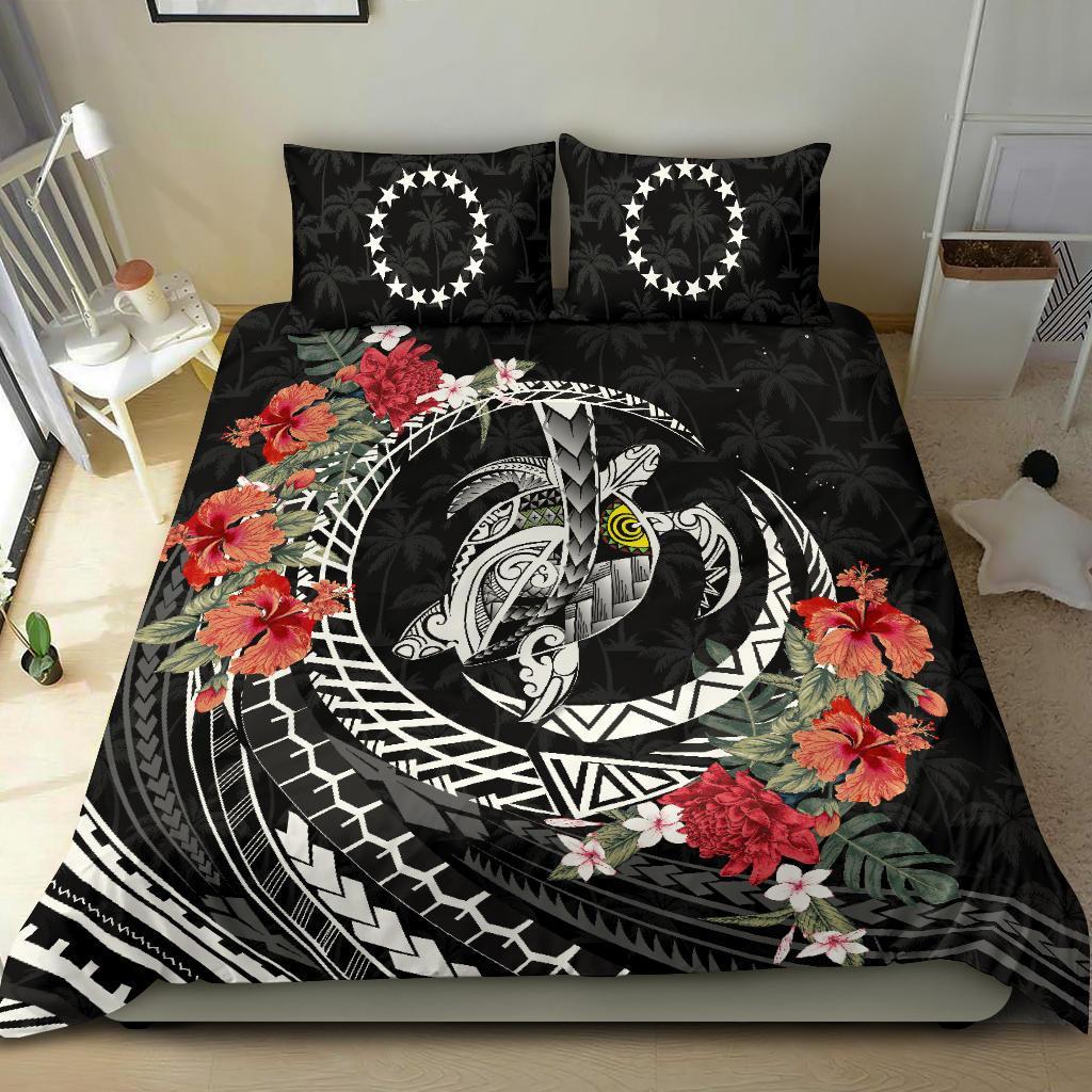 Cook Islands Bedding Set - Polynesia Map Turtle Hibiscus - Vibe Hoodie Shop