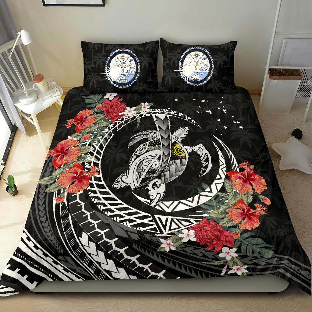 Marshall Islands Bedding Set - Polynesia Map Turtle Hibiscus - Vibe Hoodie Shop