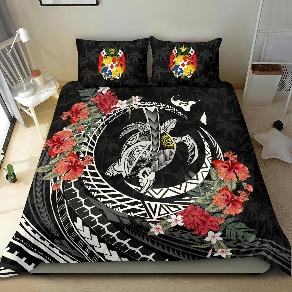 Tonga Bedding Set - Polynesia Map Turtle Hibiscus - Vibe Hoodie Shop