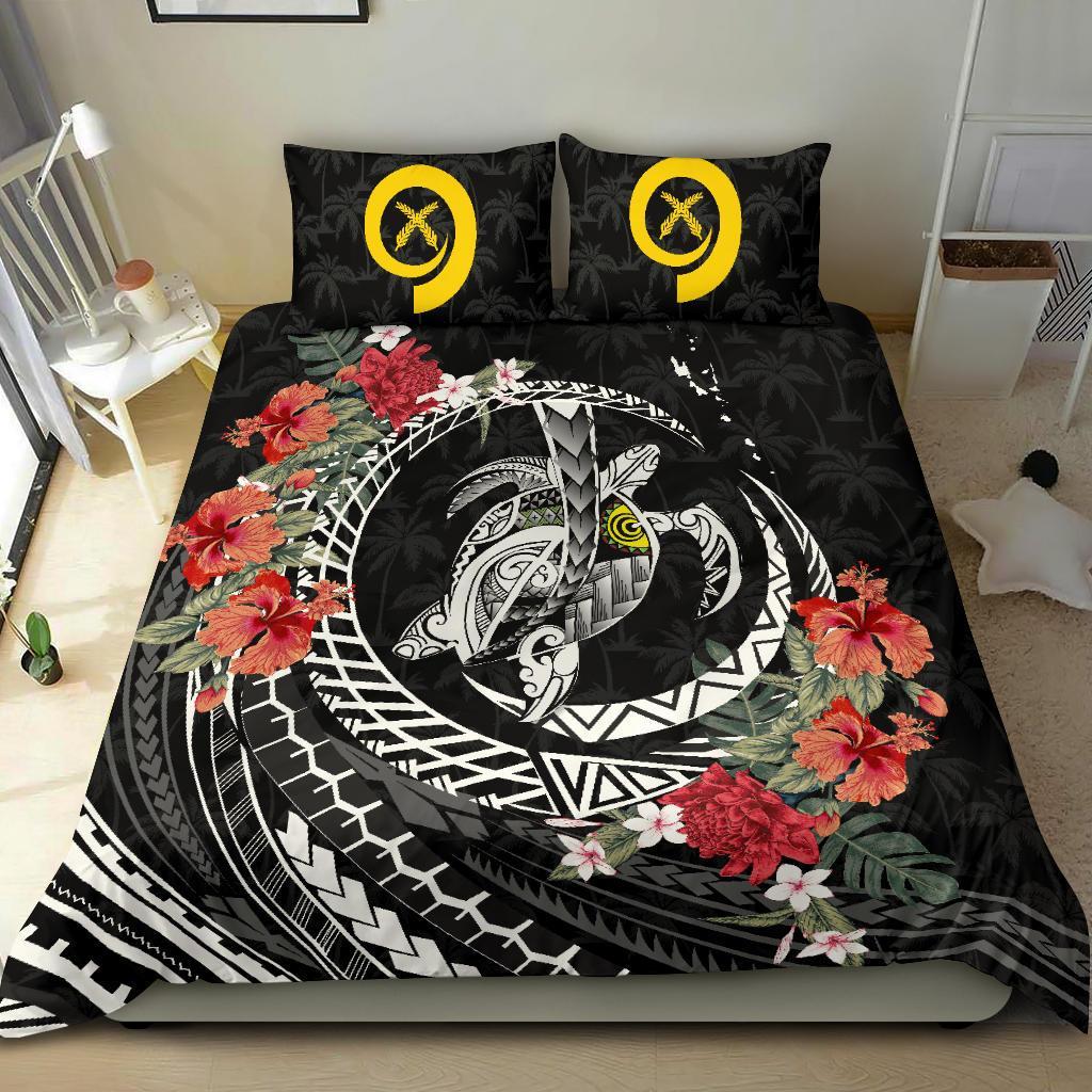 Vanuatu Bedding Set - Polynesia Map Turtle Hibiscus - Vibe Hoodie Shop