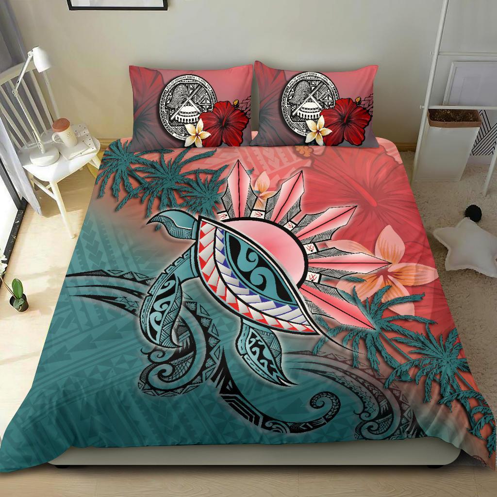 American Samoa Bedding Set - Polynesian Turtle and Sun - Vibe Hoodie Shop