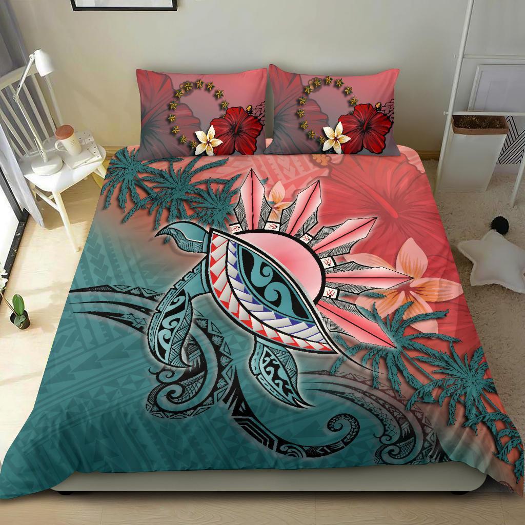 Cook Islands Bedding Set - Polynesian Turtle and Sun - Vibe Hoodie Shop