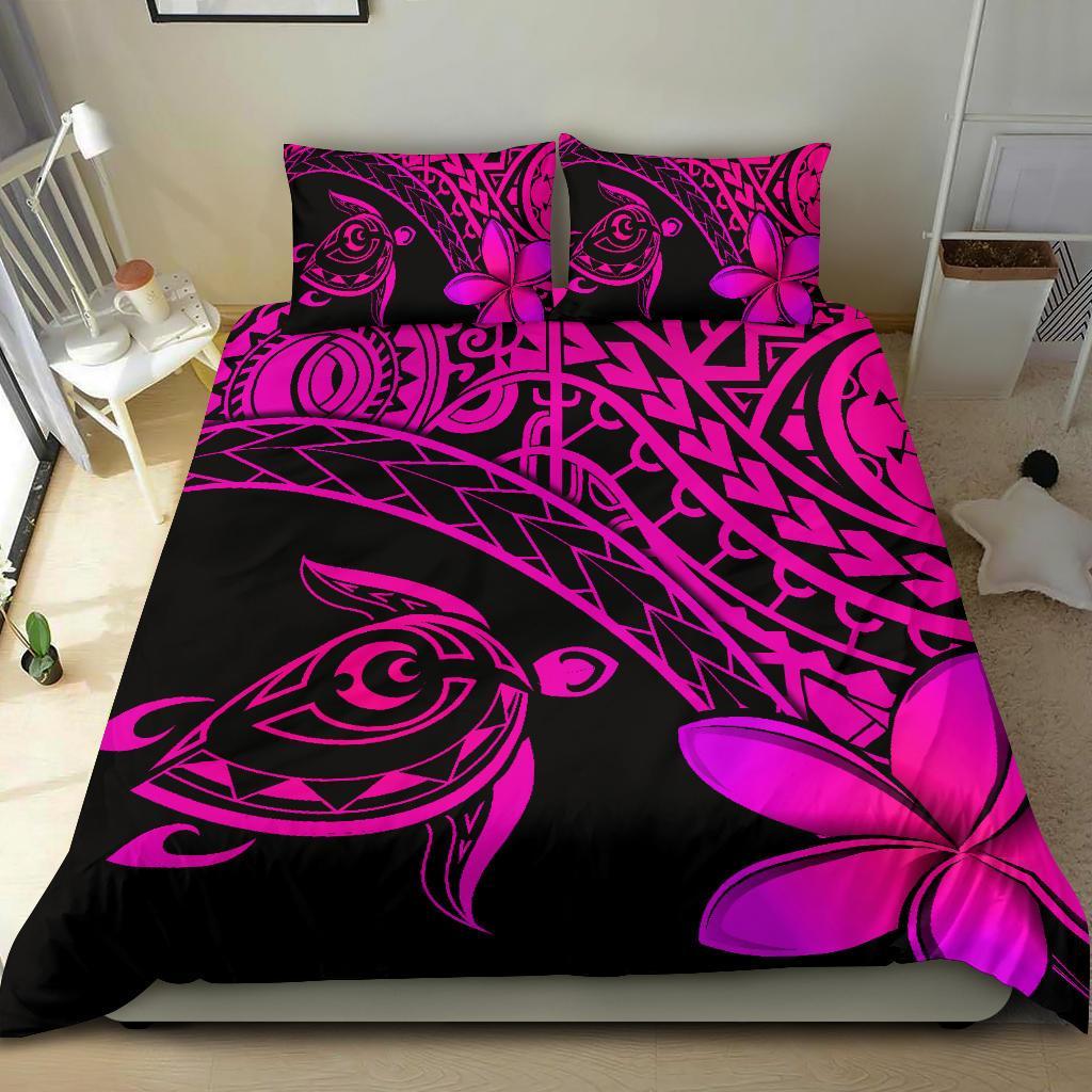 Tahiti Tribal Turtle Plumeria Bedding Set - Pink - Vibe Hoodie Shop