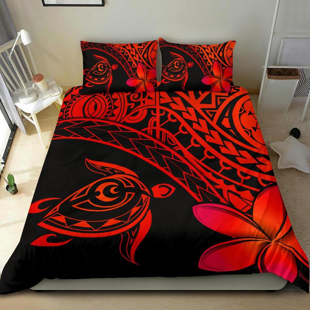 Tahiti Tribal Turtle Plumeria Bedding Set - Red - Vibe Hoodie Shop