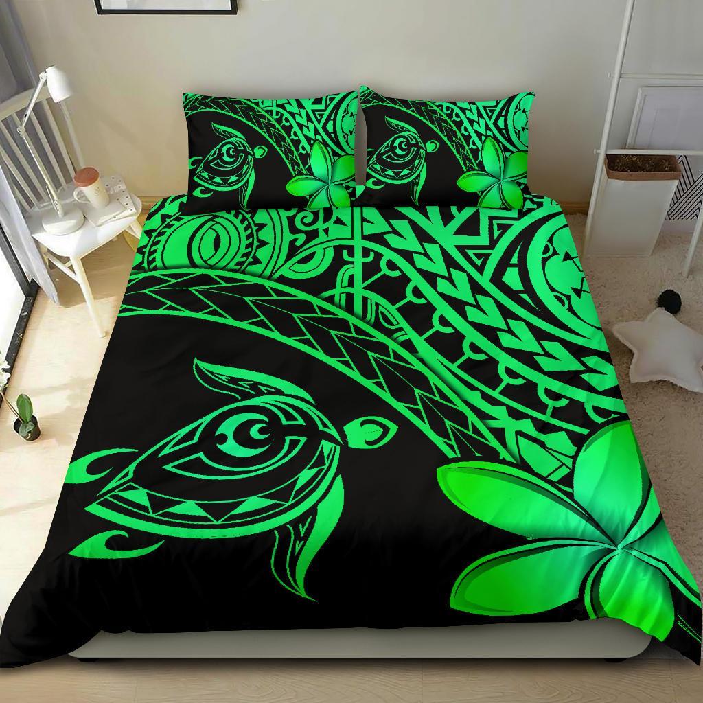 Tahiti Tribal Turtle Plumeria Bedding Set - Green - Vibe Hoodie Shop