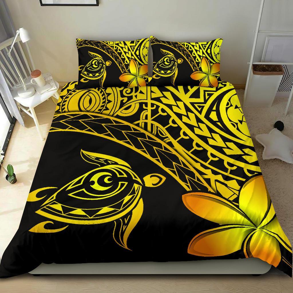 Tahiti Tribal Turtle Plumeria Bedding Set - Yellow - Vibe Hoodie Shop