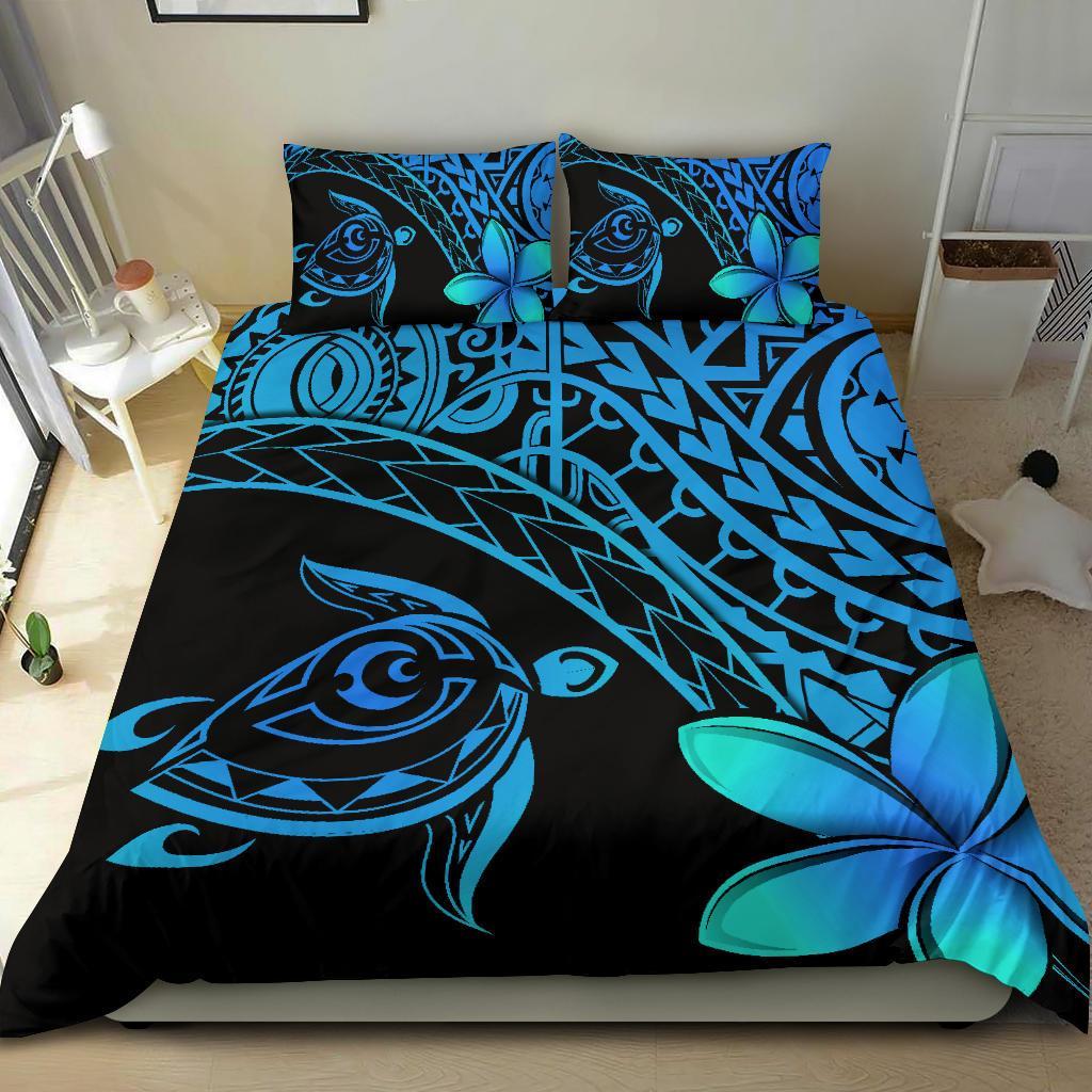 Tahiti Tribal Turtle Plumeria Bedding Set - Blue - Vibe Hoodie Shop