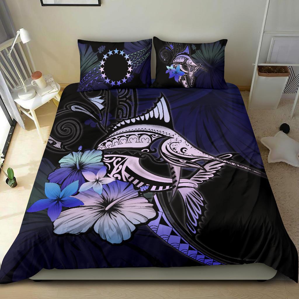 Cook Islands Bedding Set - Purple Blue Marlin and Hibiscus - Vibe Hoodie Shop