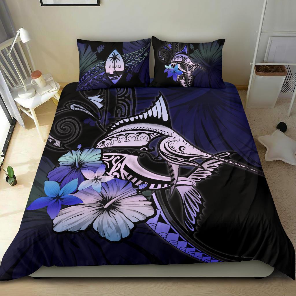 Guam Bedding Set - Purple Blue Marlin and Hibiscus - Vibe Hoodie Shop