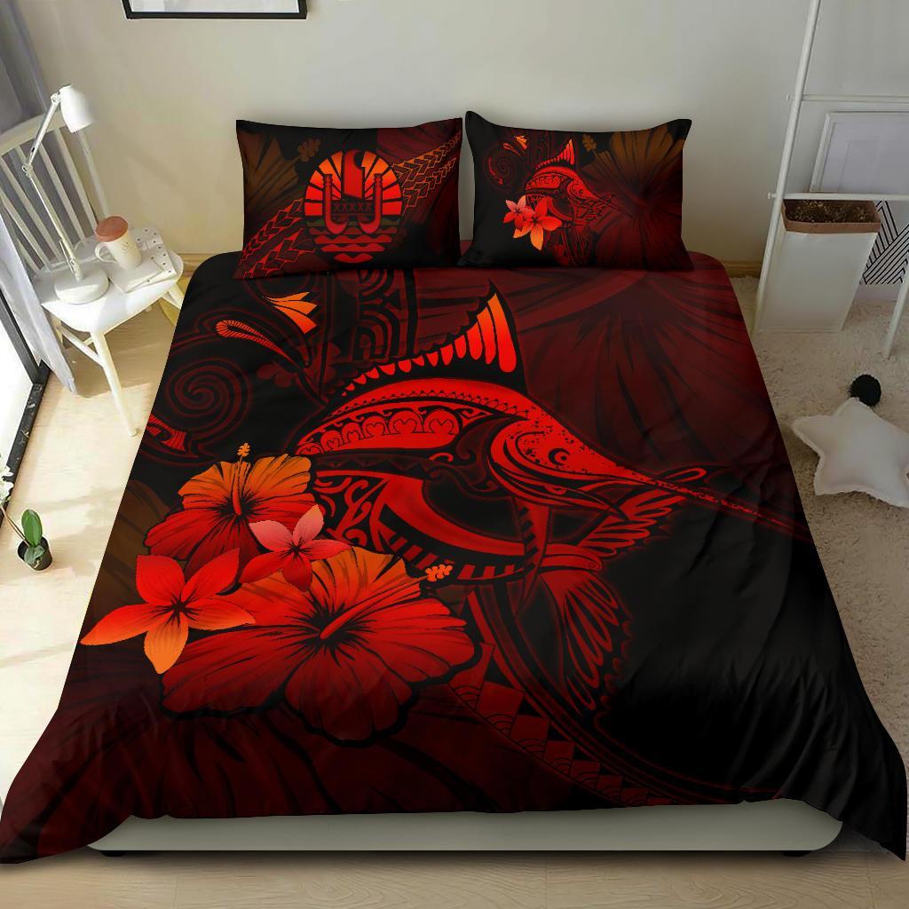 Tahiti Bedding Set - Red Marlin and Hibiscus - Vibe Hoodie Shop