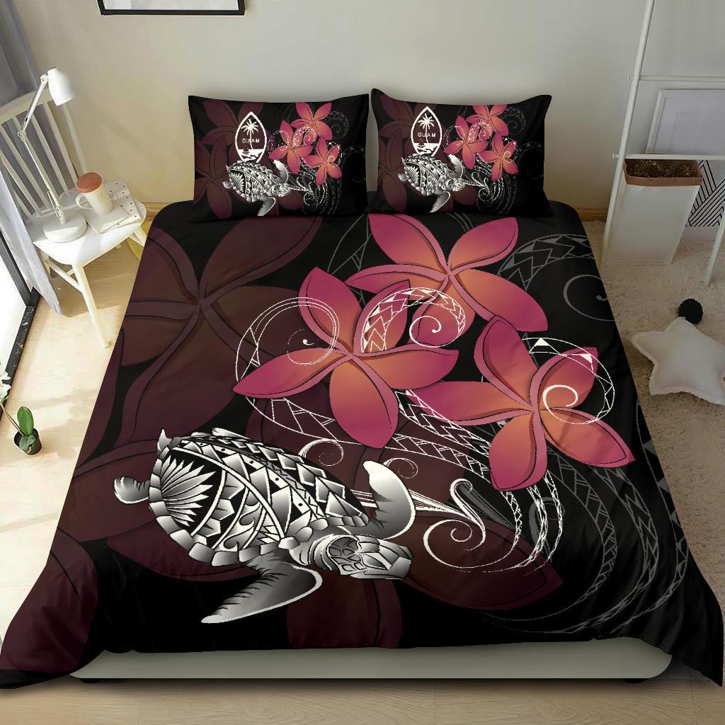 Guam Coat Of Arms Plumeria Coiling Waves Polynesian Bedding Set - Vibe Hoodie Shop