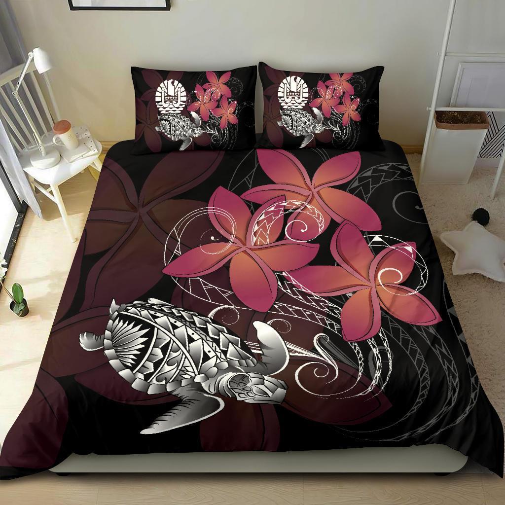 Tahiti Coat Of Arms Plumeria Coiling Waves Polynesian Bedding Set - Vibe Hoodie Shop