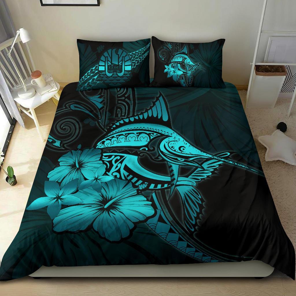 Tahiti Bedding Set - Turquoise Marlin and Hibiscus - Vibe Hoodie Shop