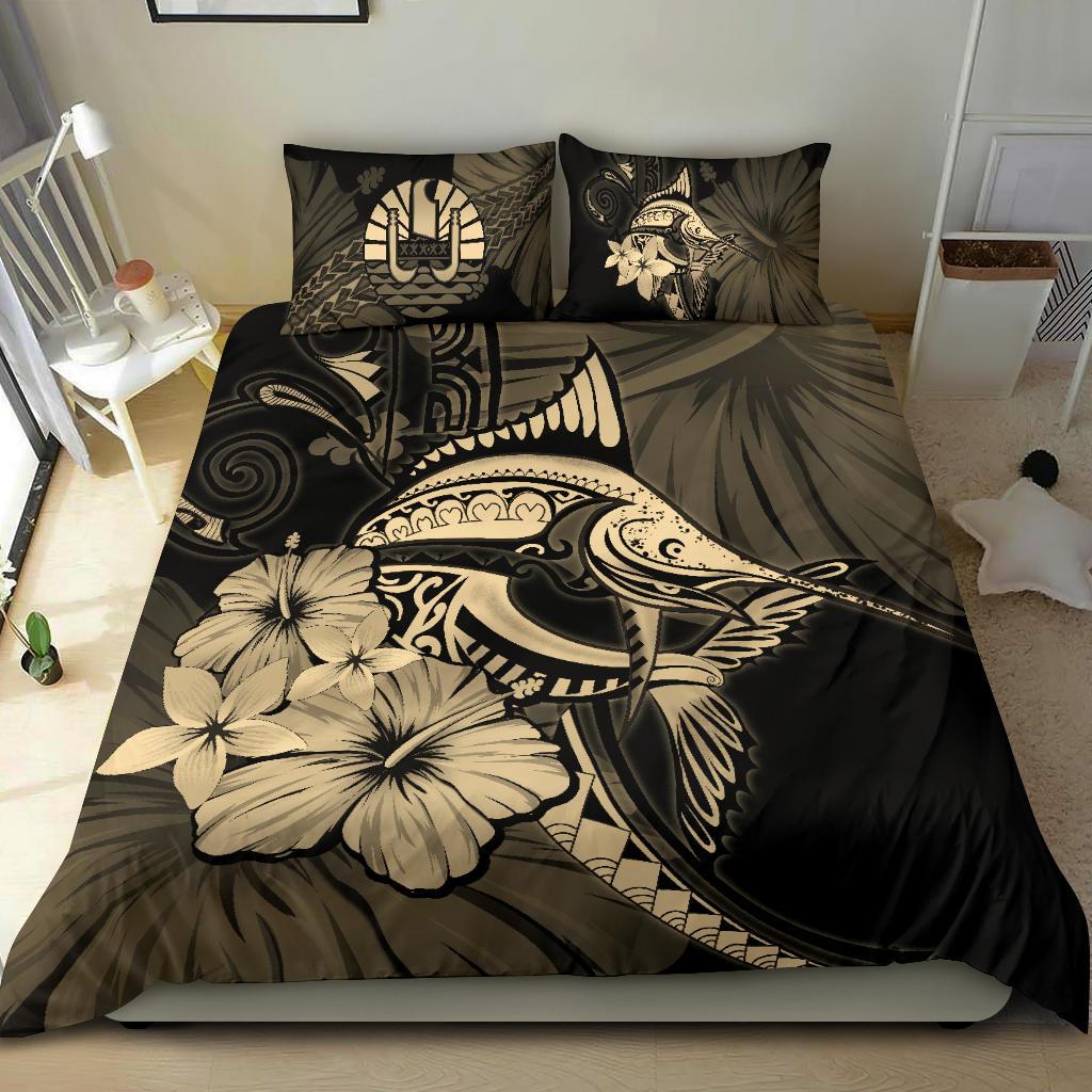 Tahiti Bedding Set - Gold Marlin and Hibiscus - Vibe Hoodie Shop