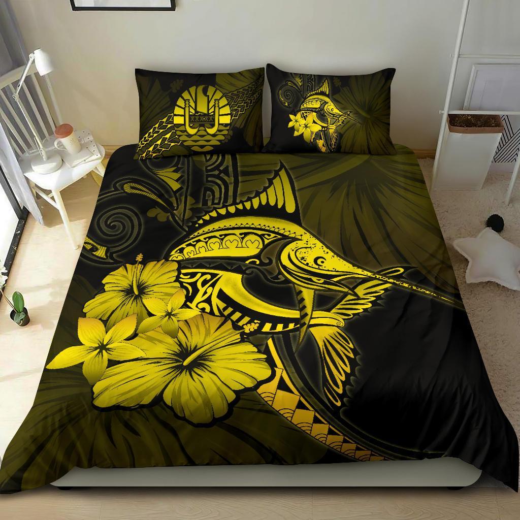 Tahiti Bedding Set - Yellow Marlin and Hibiscus - Vibe Hoodie Shop