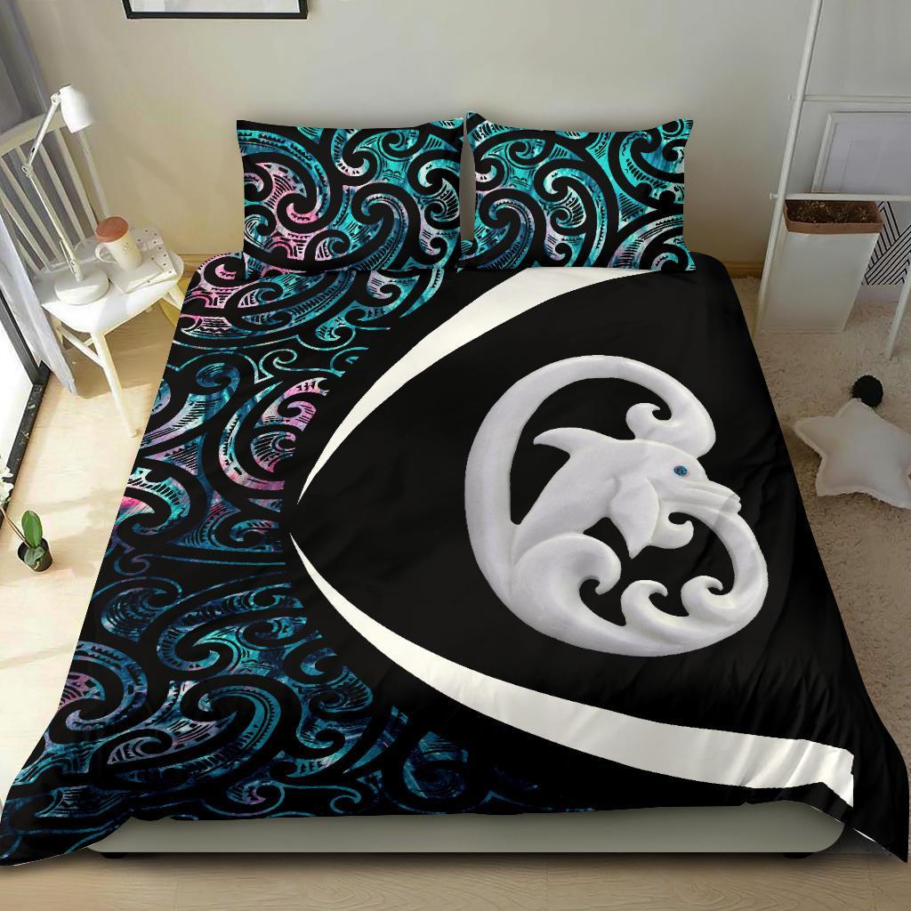 Aotearoa Maori Dolphin Bedding Set, Koru Aihe Paua Shell Duvet Covers - Vibe Hoodie Shop