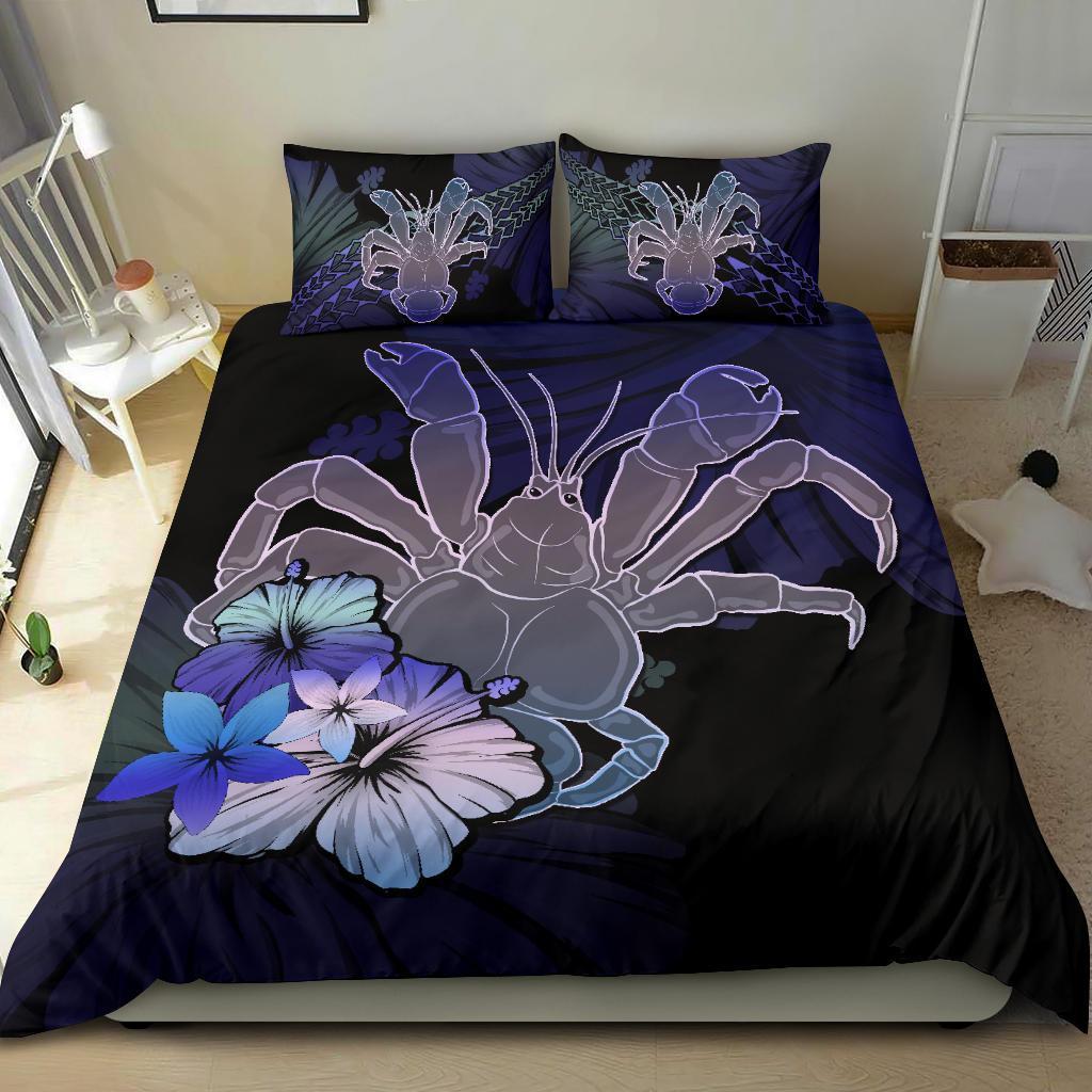 Niue Bedding Set - Purple Blue Coconut Crab And Hibiscus - Vibe Hoodie Shop