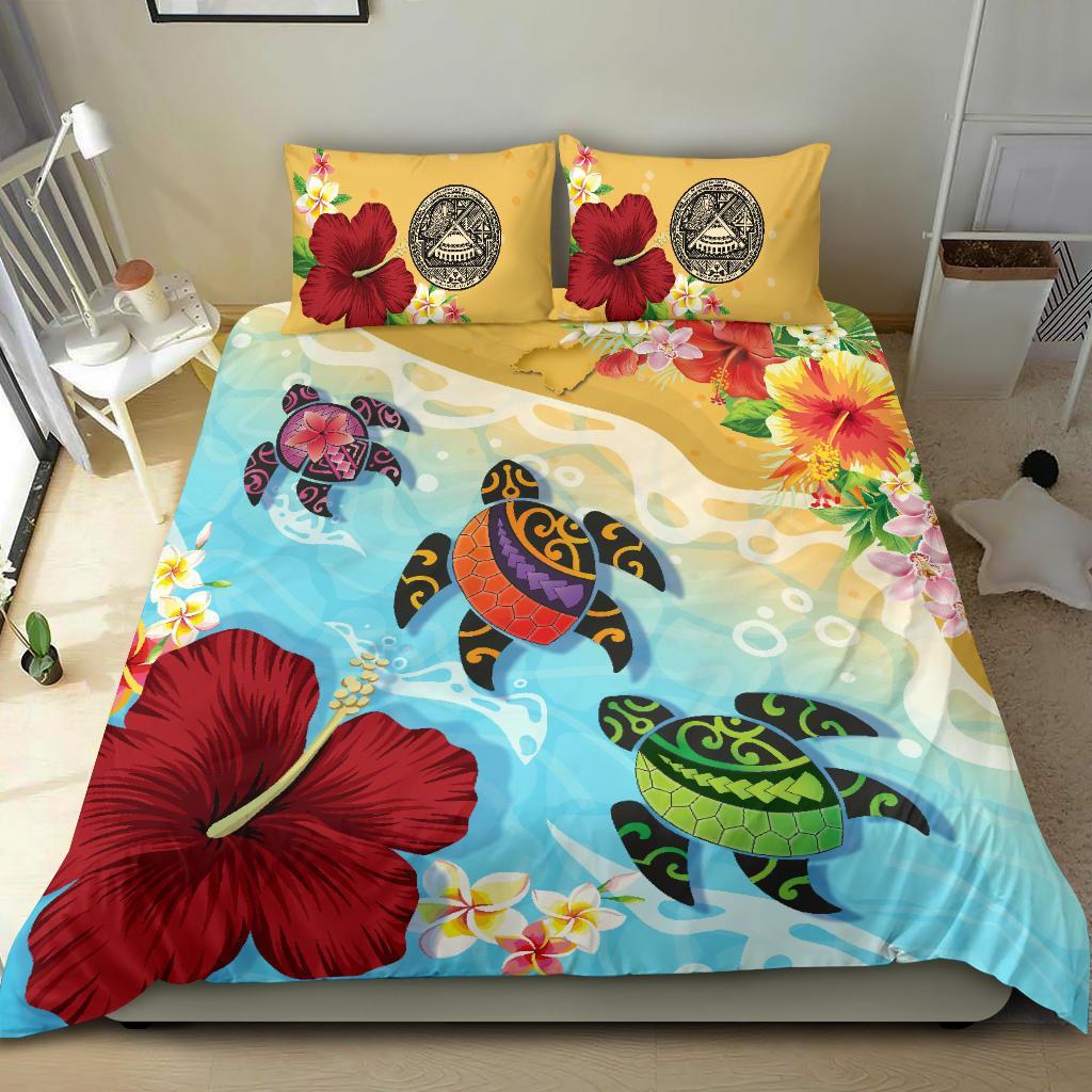 American Samoa Bedding Set - Turtle Polynesian Hibiscus - Vibe Hoodie Shop