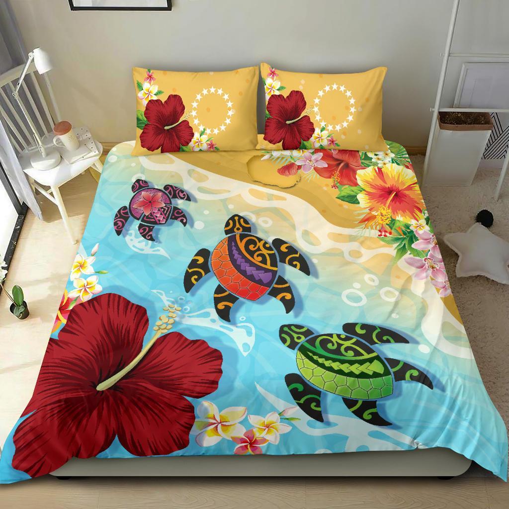 Cook Islands Bedding Set - Turtle Polynesian Hibiscus - Vibe Hoodie Shop