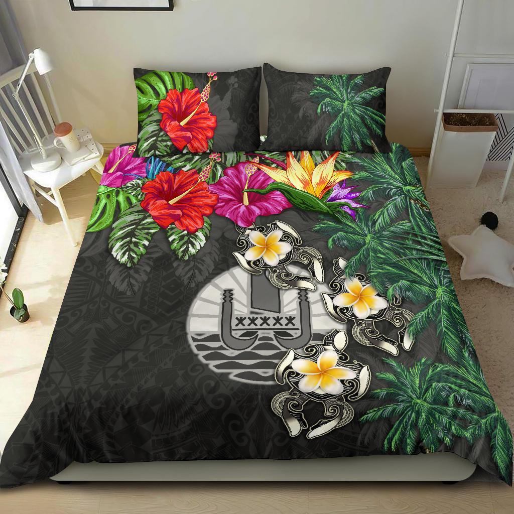 Tahiti Bedding Set - Hibiscus Turtle Tattoo Gray - Vibe Hoodie Shop