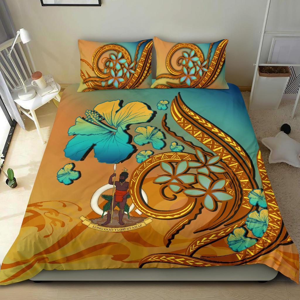 Vanuatu Coat Of Arms Polynesian Bedding Set Sunset Glow - Vibe Hoodie Shop