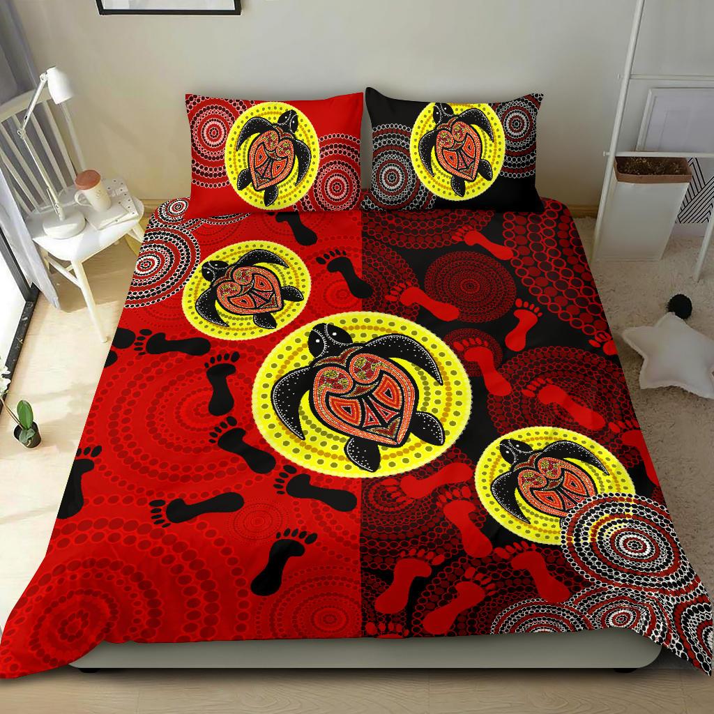 Aboriginal Bedding Set, Turtle Footprint Circle Dot Painting - Vibe Hoodie Shop