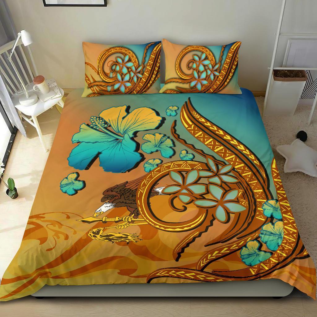 American Samoa Eagle Polynesian Bedding Set Sunset Glow - Vibe Hoodie Shop