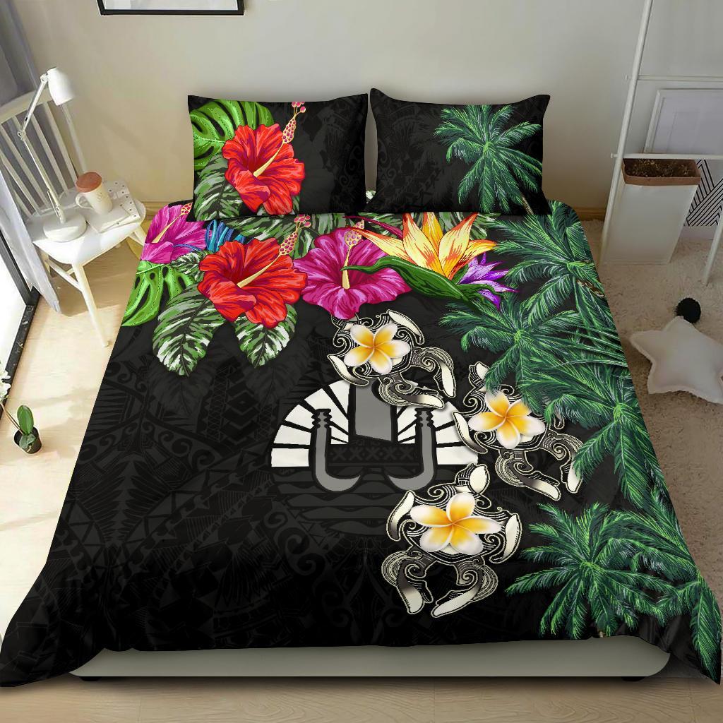 Tahiti Bedding Set - Hibiscus Turtle Tattoo Black - Vibe Hoodie Shop